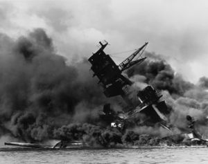 1941 Pearl-Harbor USS Arizona (BB-39) burning after the Japanese attack on Pearl Harbor - NARA 195617 - Edit.jpg